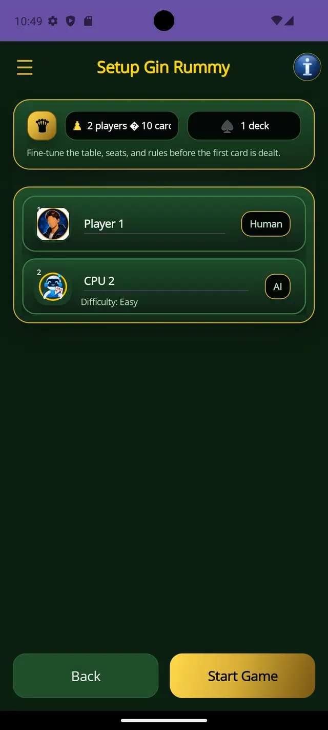Gin Rummy — Set up the game