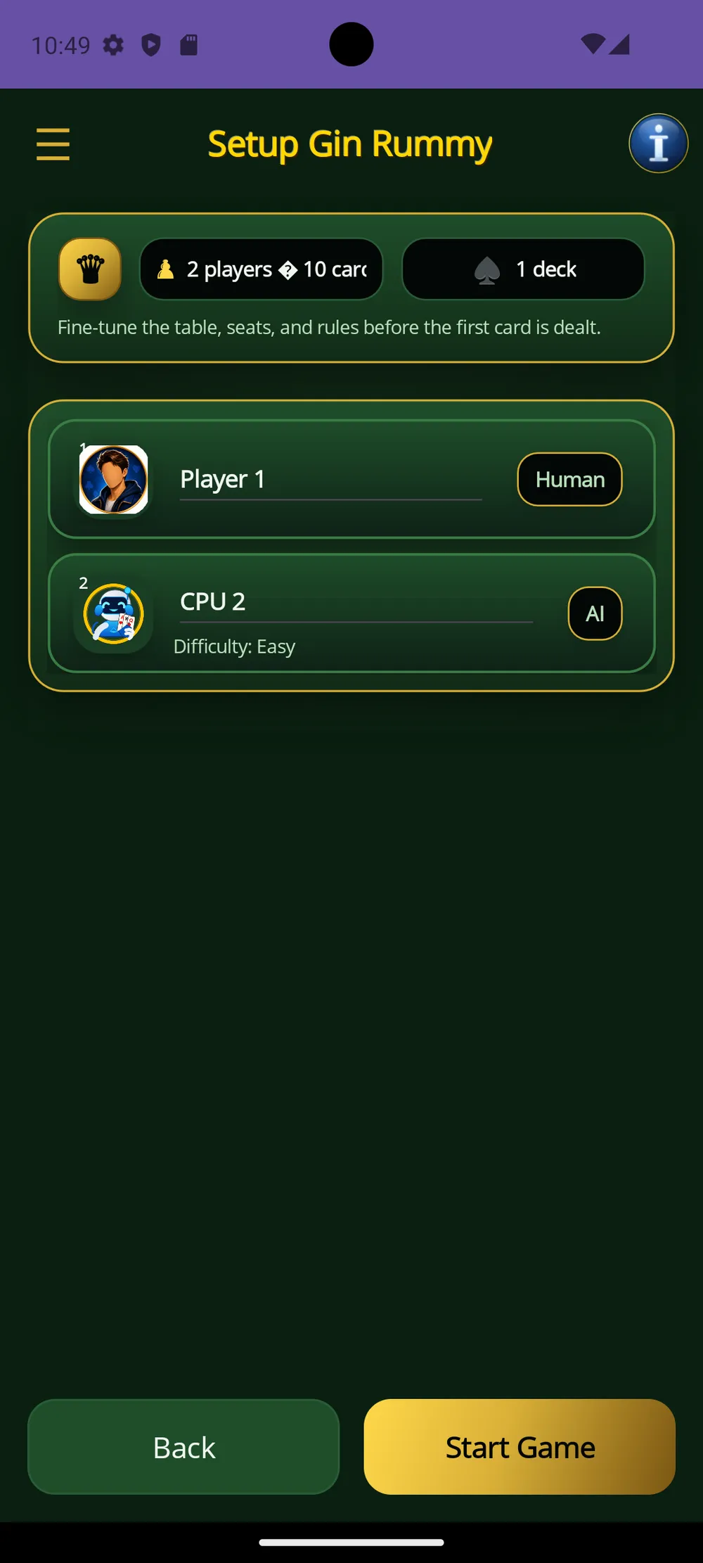 Gin Rummy — Set up the game