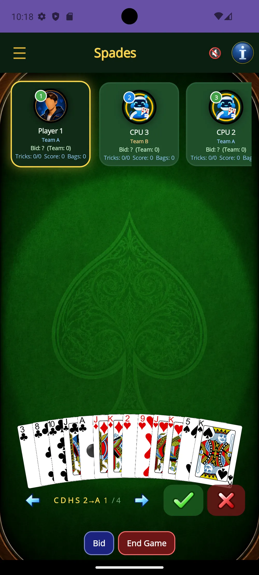 Spades — Arrange your hand