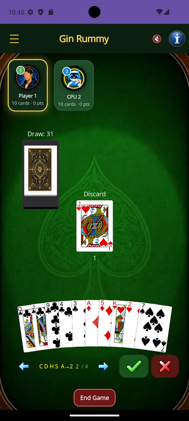 Gin Rummy — Sort your hand