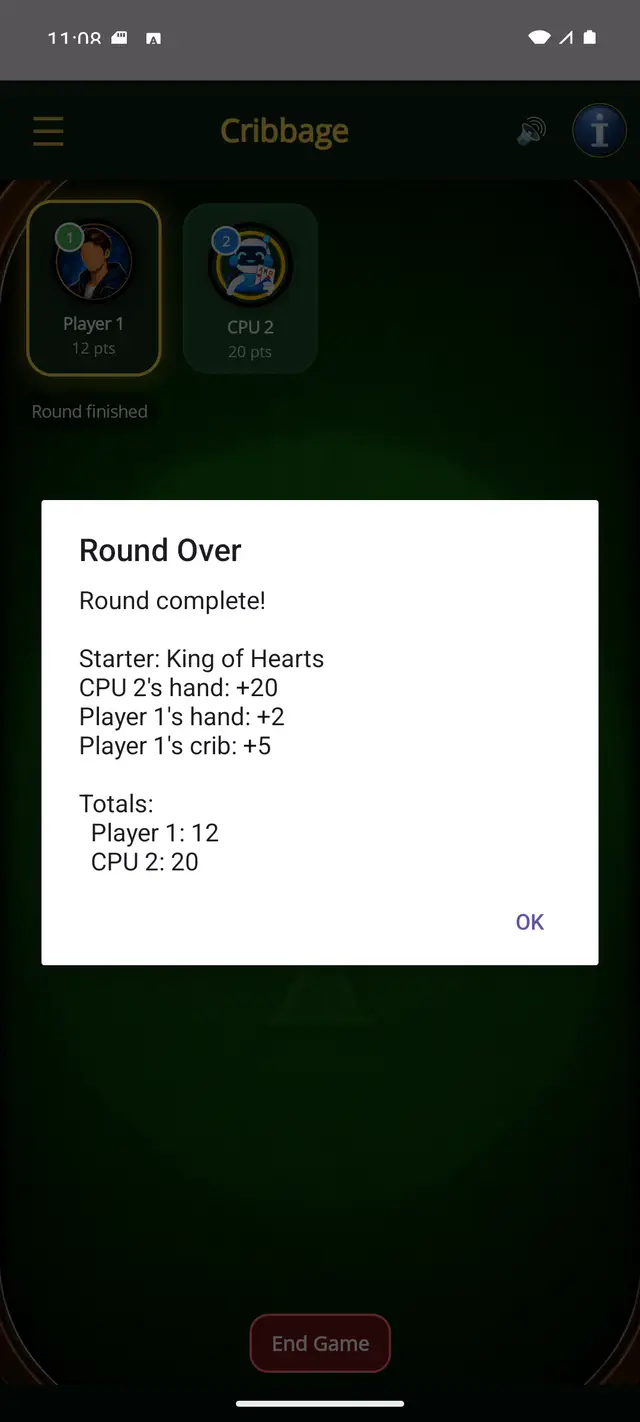 Cribbage — Round summary