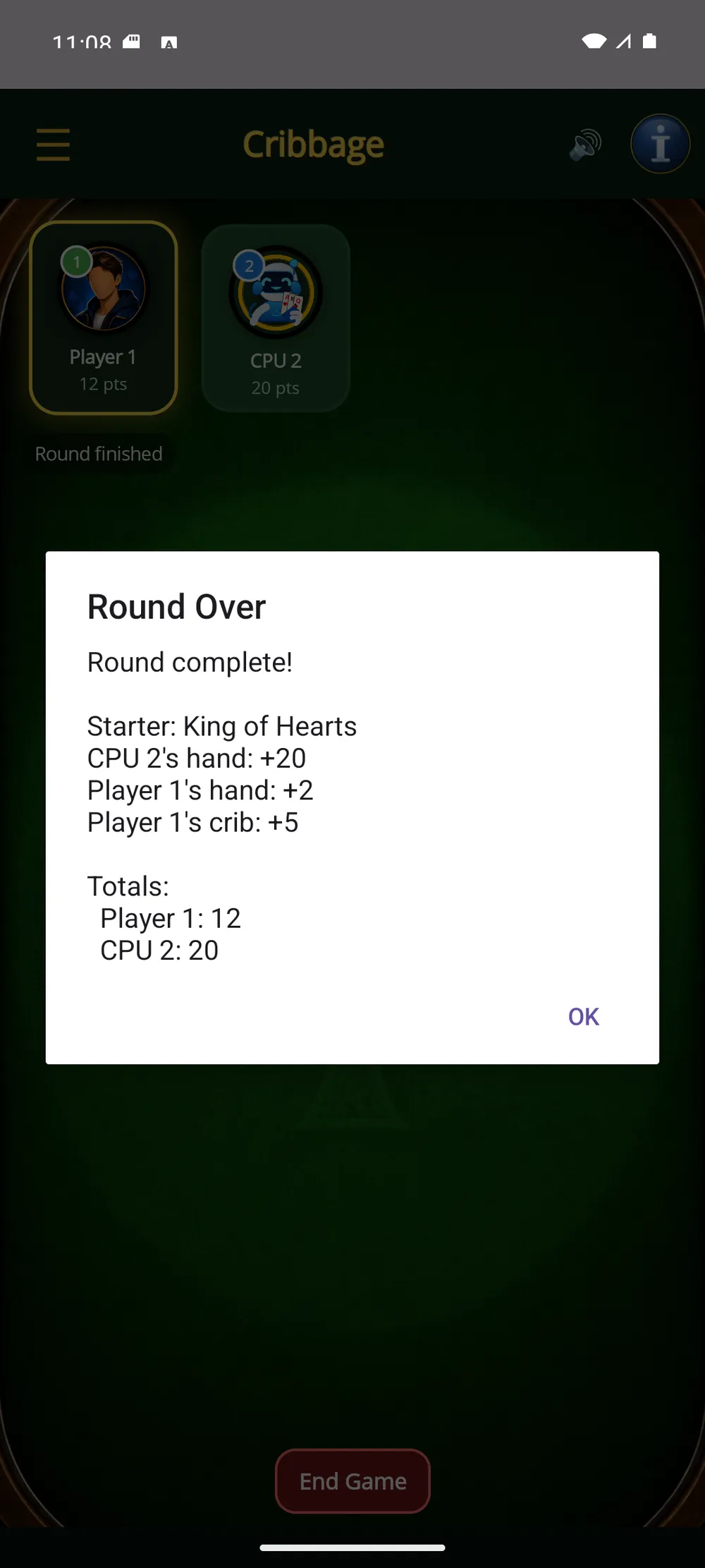 Cribbage — Round summary