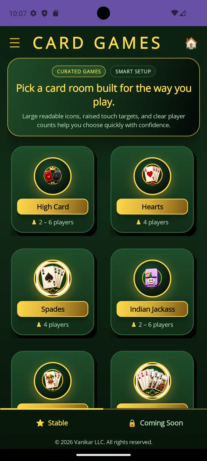 Card Games app — Elige tu juego