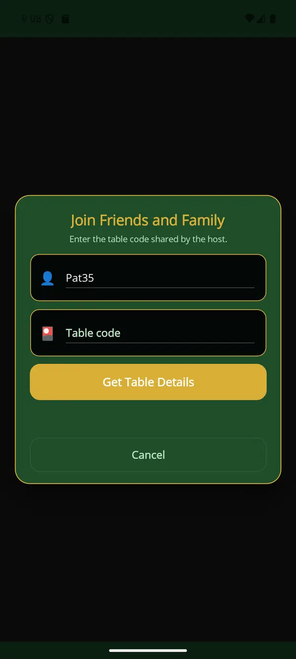 Card Games app — Join by code