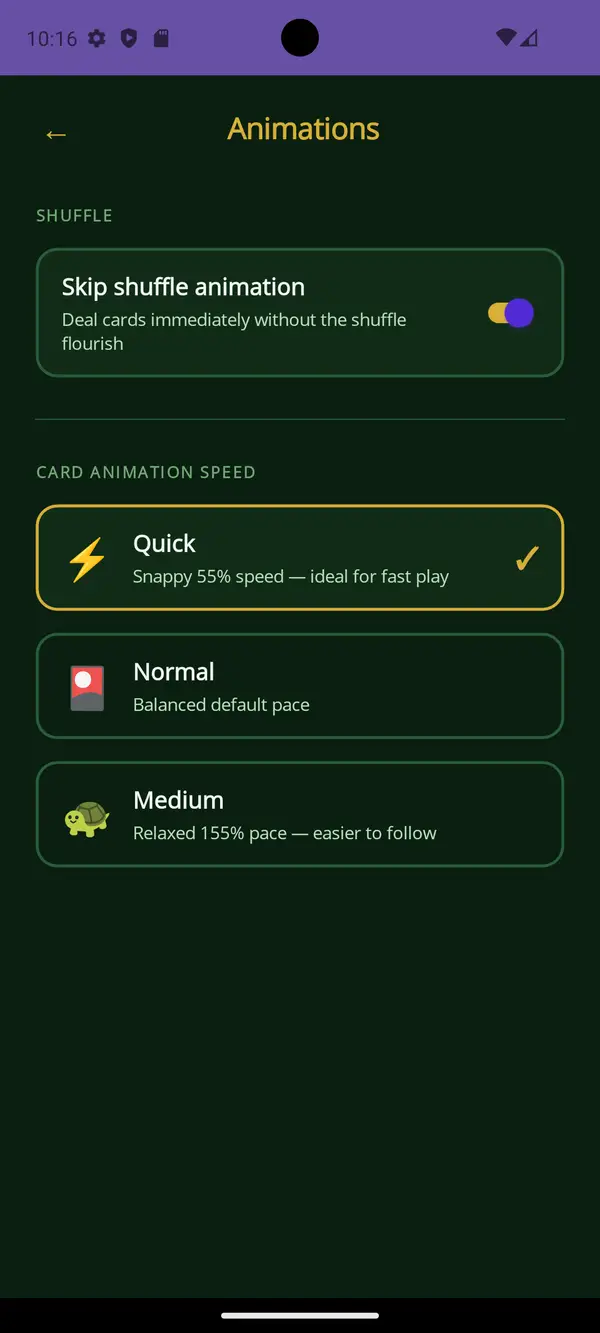 Card Games app — Animaciones